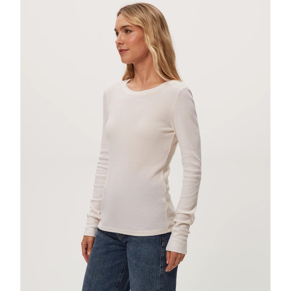 Michael Stars Juliet Thermal Tee Waffle Knit Long Sleeve Top Off-White Women M